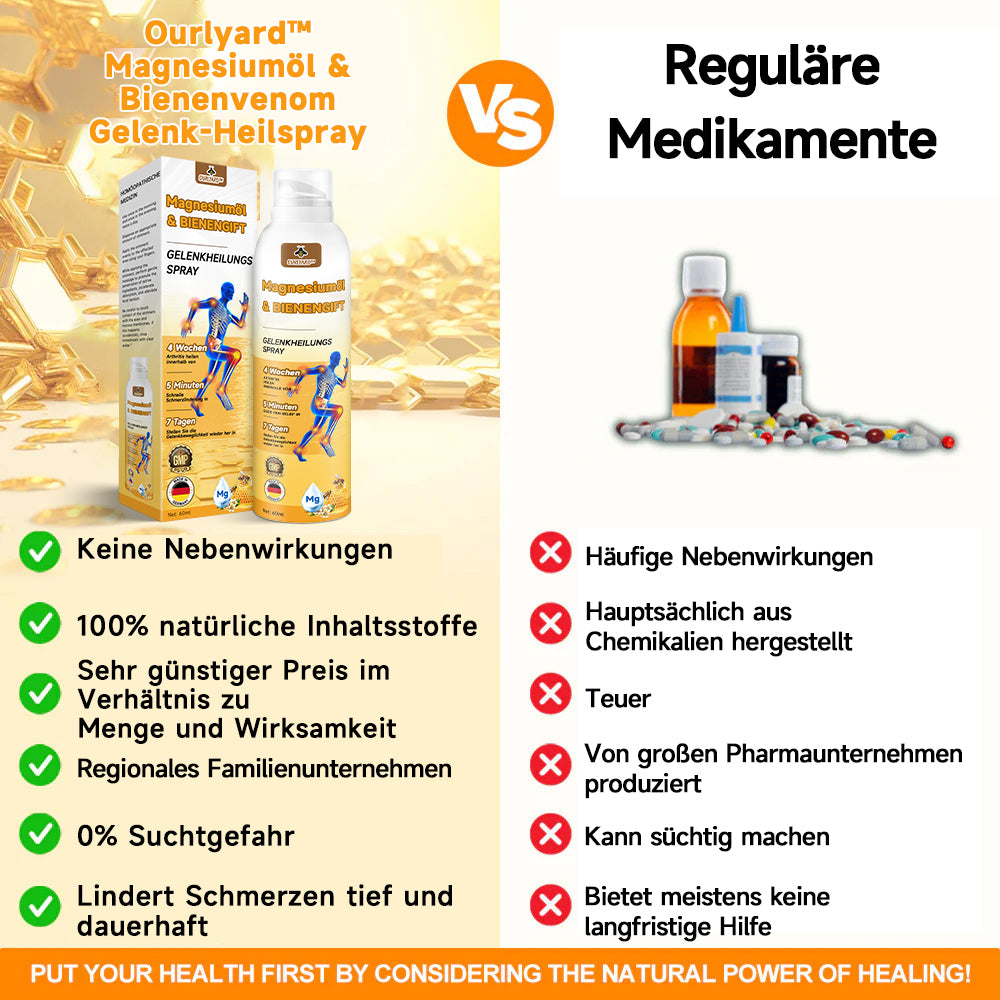 💧🐝Ourlyard™ Magnesiumöl & Bienengift-Gelenk-Heilspray✅ Entwickelt von einem deutschen Expertenteam